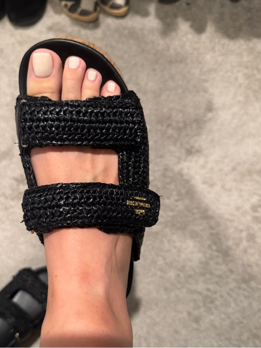Coach Black Raffia Cork Platform Slide Sandals - Picture 7 of 8